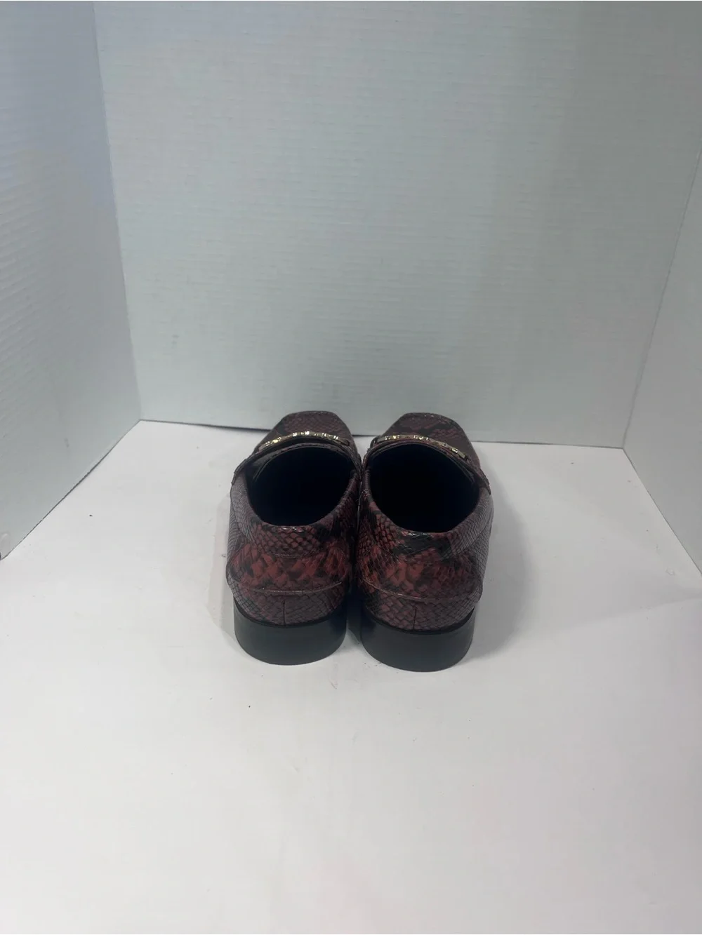 ASOS Burgundy Snake-Print Loafers with Gold Chain